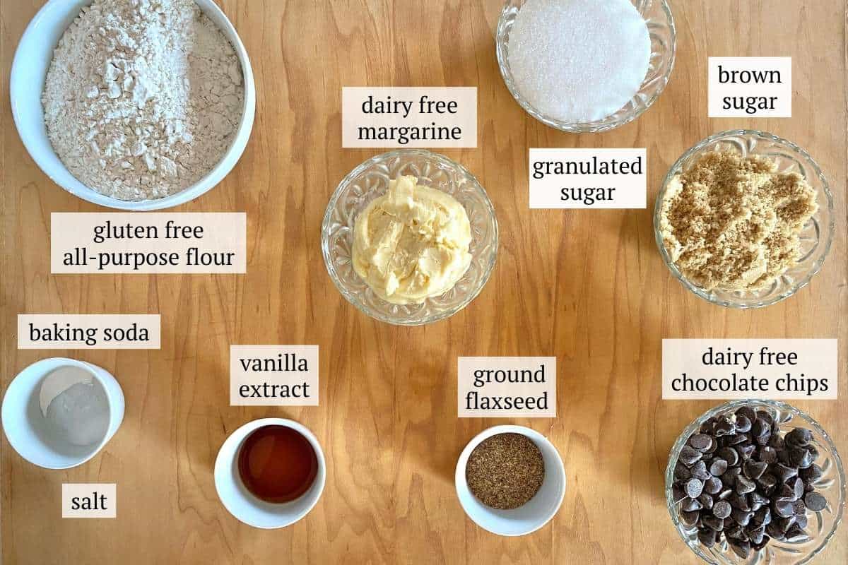 The ingredients needed to make chocolate chip cookies gluten free dairy free
