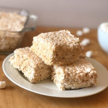 A stack of gluten and dairy free rice Krispie treats