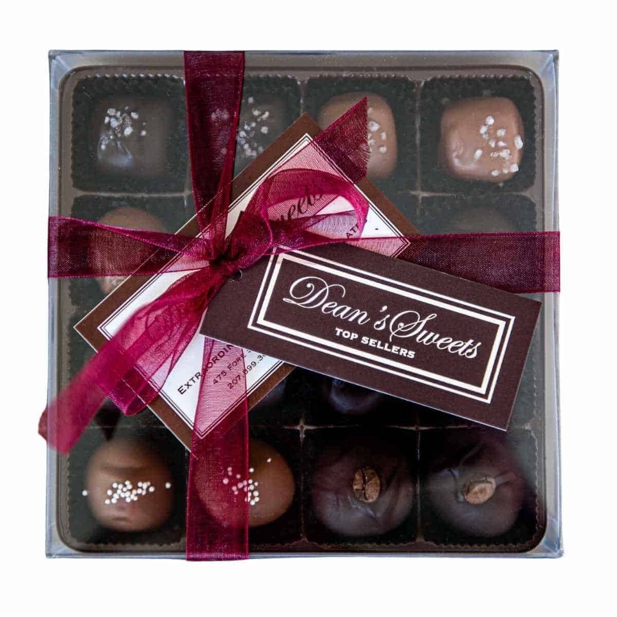 A box of nut free chocolates with a Dean's Sweets label.