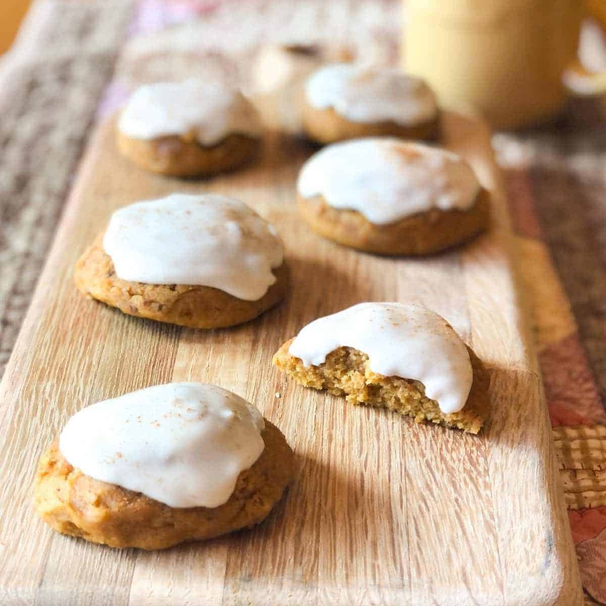 Gluten free pumpkin cookies with white frosting