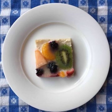 A slice of fruit pizza